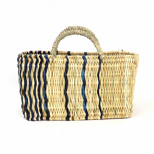 ストロー横長カゴ S ドームハンドル 柄1 黒