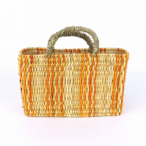 ストロー横長カゴ S ドームハンドル 柄2 黄