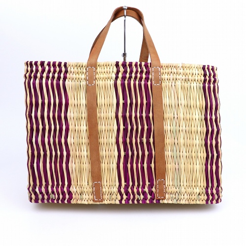 ストローカゴ 大 平革ぐるりハンドル 柄2 フシア