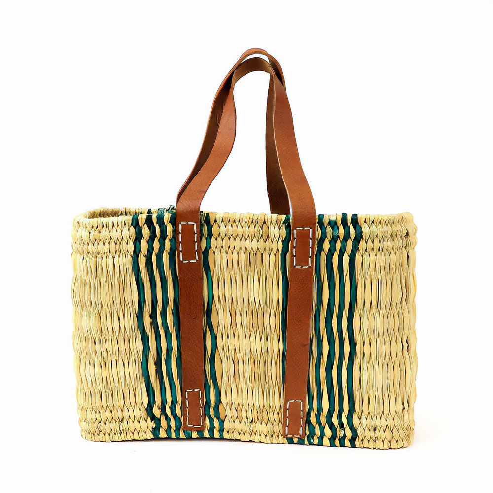 ストローカゴ 小 平革ぐるりハンドル 柄2 緑