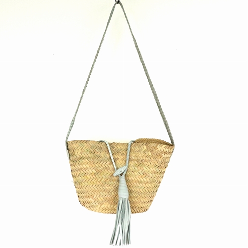 【SALE】革タッセル付きカゴ ワンショルダー 小 グレー @7800→4300