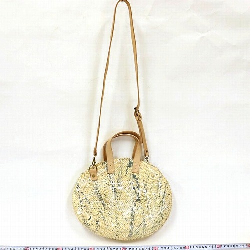 楕円ペッタリカゴ 平革ハンドル ショルダー付き 白グレーペイント 20SS一点 @11000→8800円