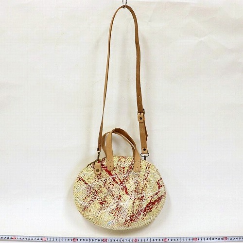 楕円ペッタリカゴ 平革ハンドル ショルダー付き 白赤ペイント 20SS一点 @11000→8800円