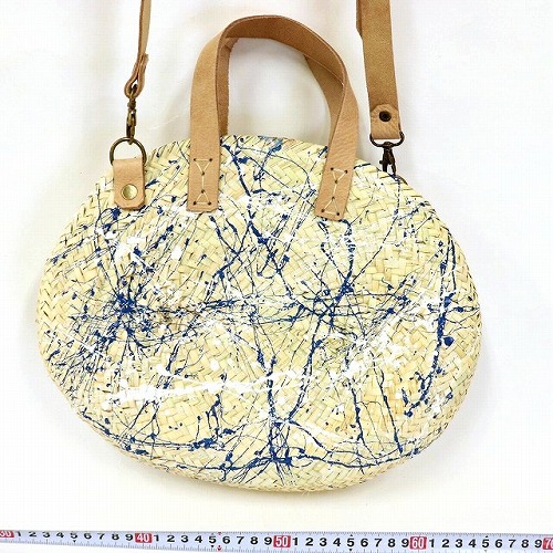 楕円ペッタリカゴ 平革ハンドル ショルダー付き 白青ペイント 20SS一点 @11000→8800円