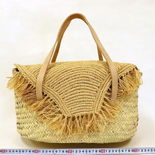 ラフィアかぶせカゴ ぽってり 牛革ショルダー ナチュラル 20SS一点 @14000→11200円