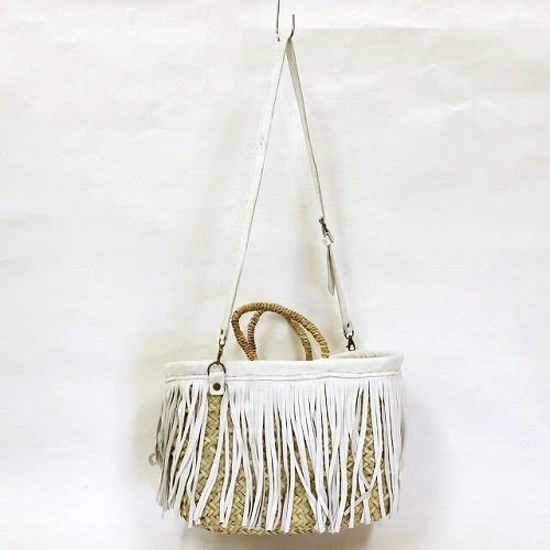 革フリンジカゴ ドームハンドル 革ショルダー 白 20SS一点 @9800→7840円