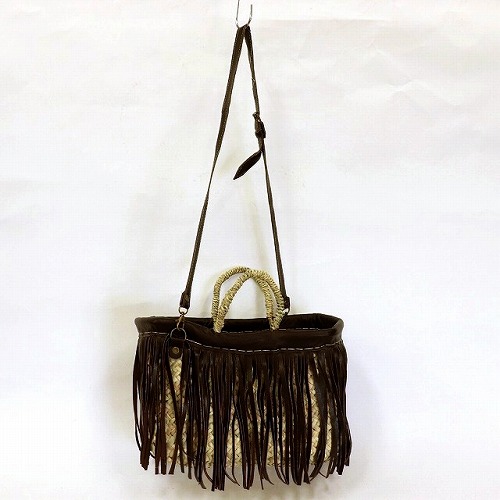 革フリンジカゴ ドームハンドル 革ショルダー 焦げ茶 20SS一点 @9800→7840円
