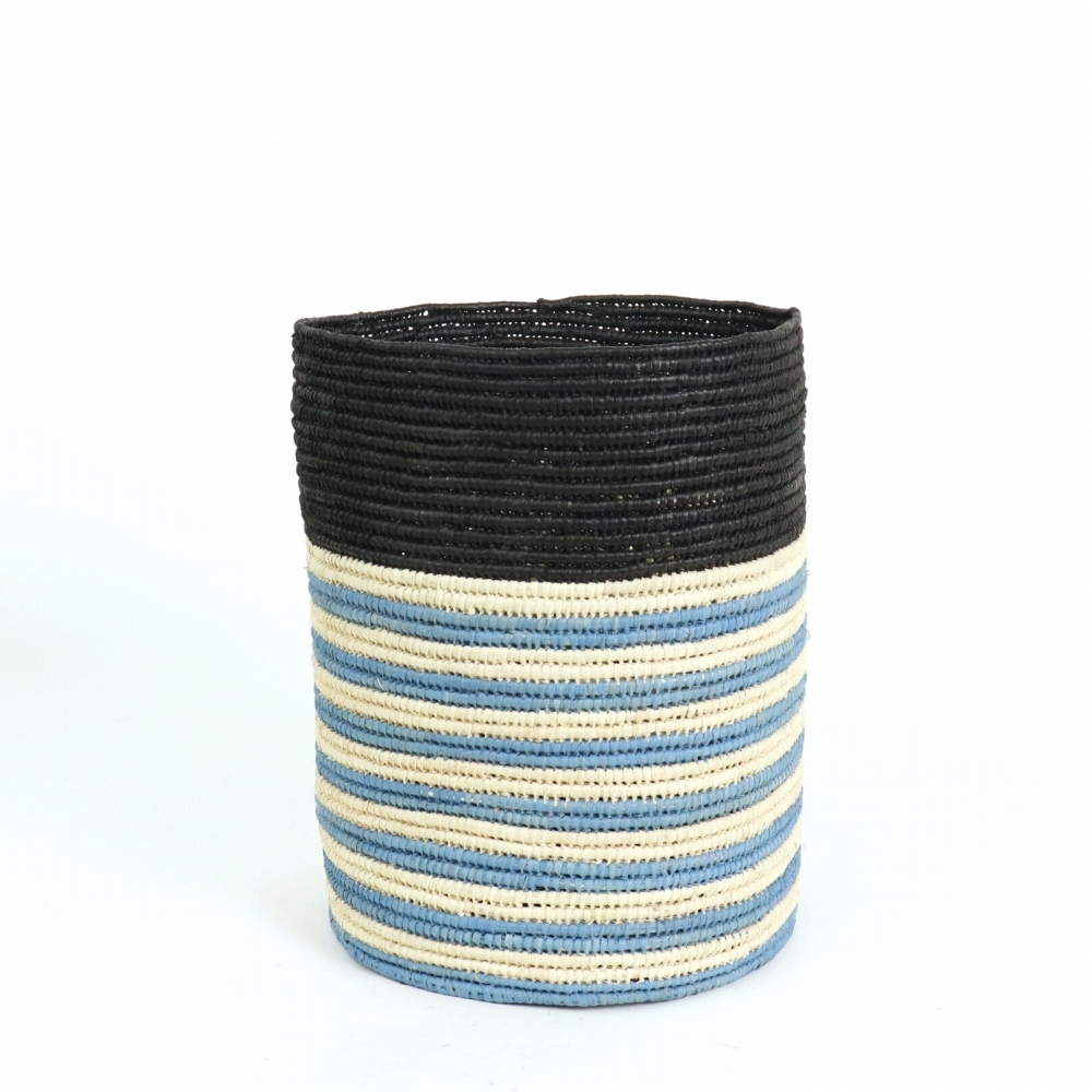 ラフィア筒型かご 黒ナチュラルサックス 22SS一点 @15000→12000