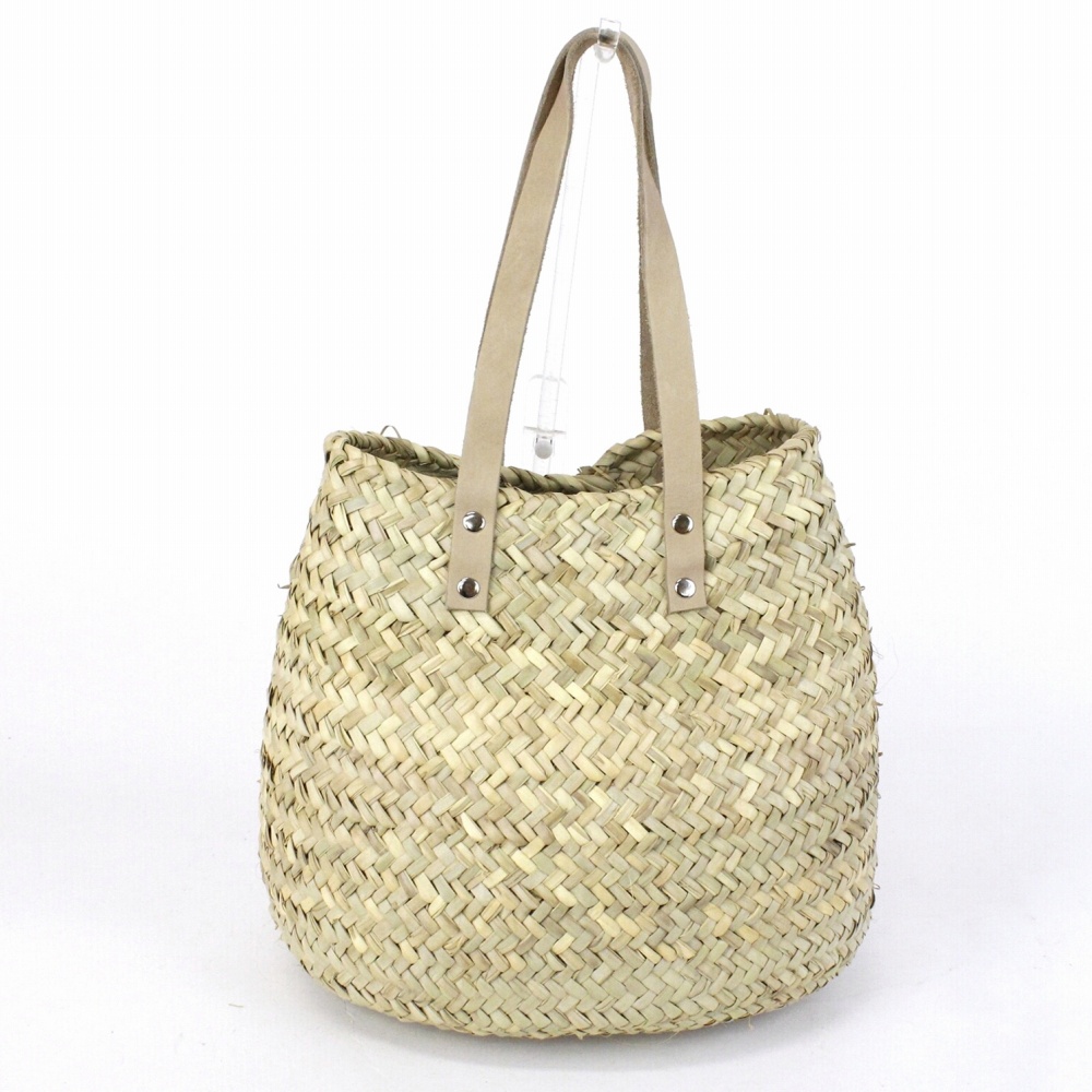 ぽっこりかご 革ハンドル ナチュラル革 23SS一点物 @6800→5440円