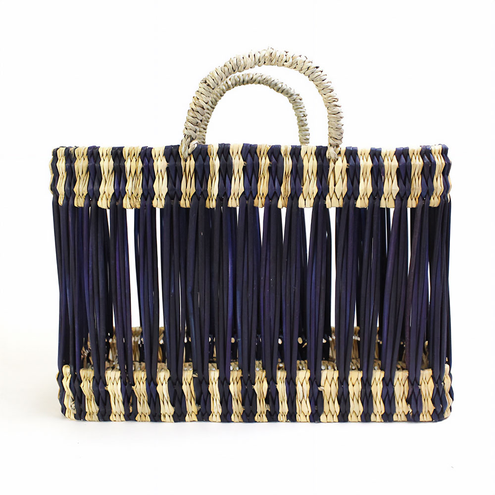 縦透かしストローカゴ 大 ボーダー 紺