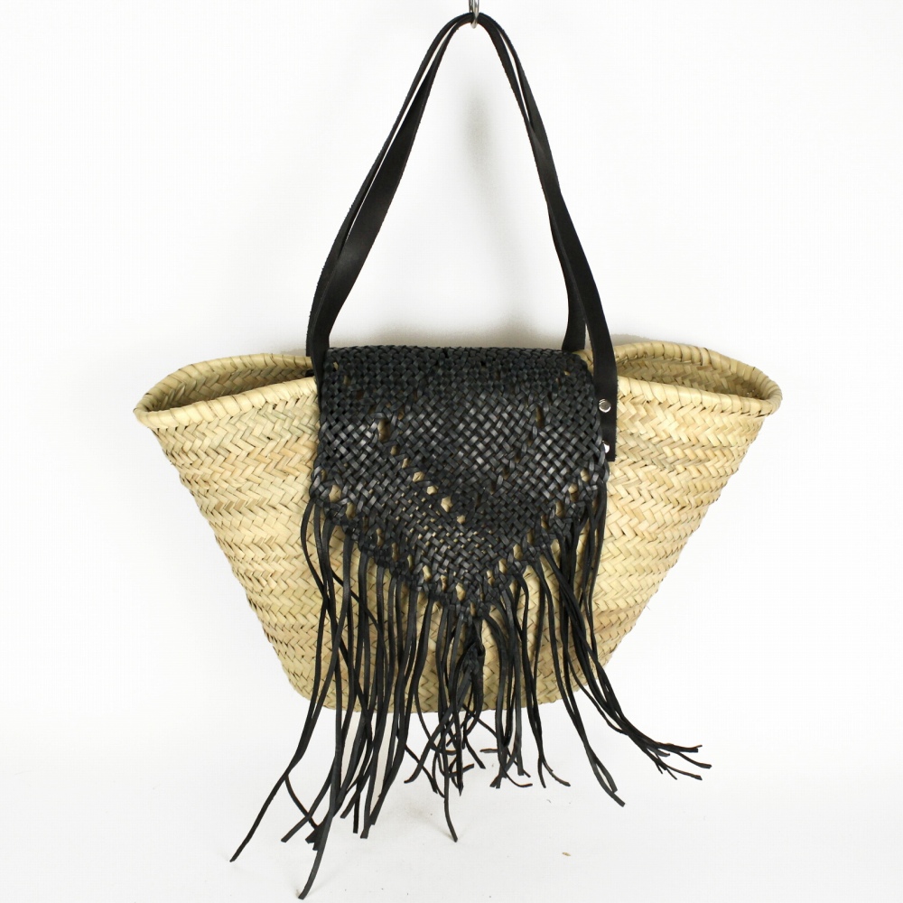 タザ楕円底 M 革フリンジ 黒 24SS一点物 @12000→9600