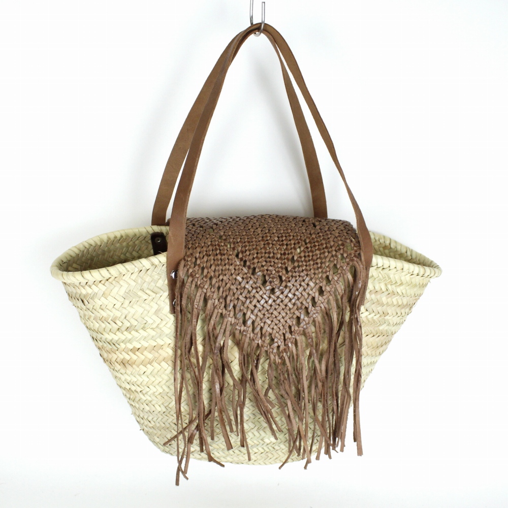 タザ楕円底 M 革フリンジ 薄茶 24SS一点物 @12000→9600