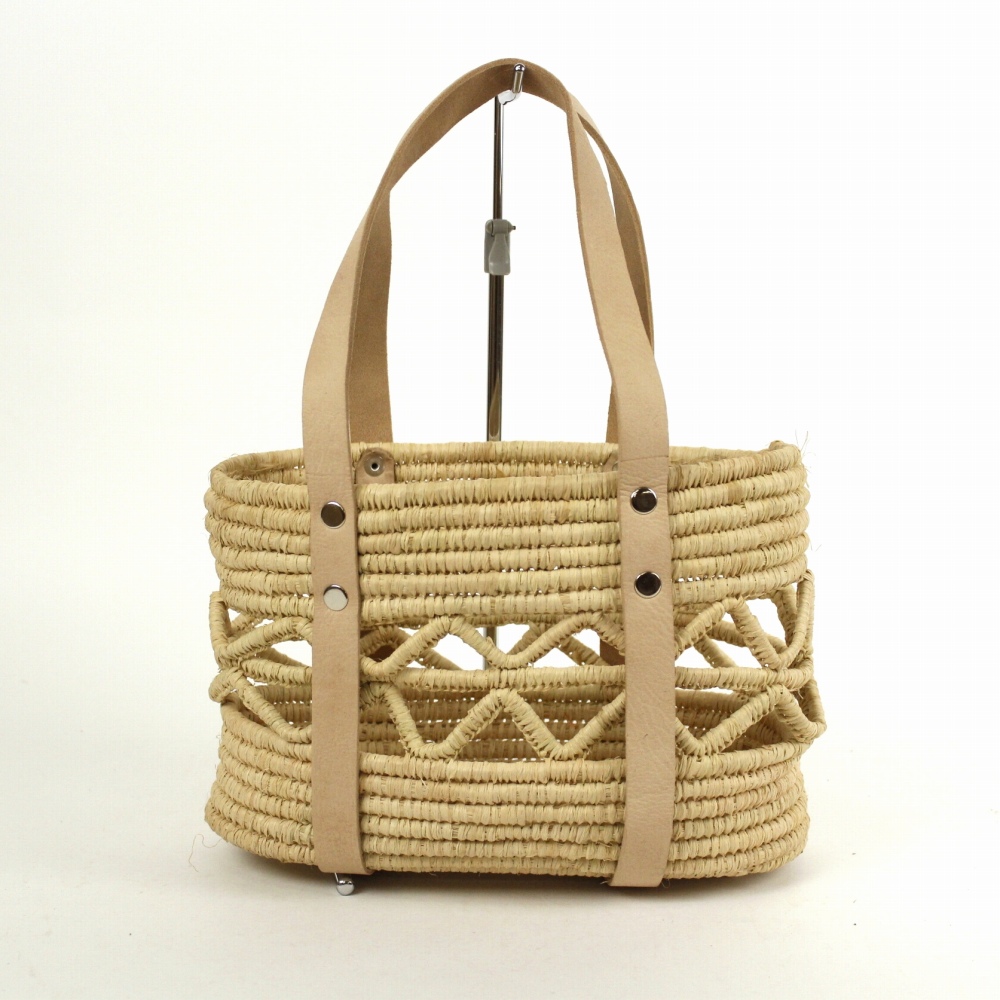 ラフィア楕円底 三角透かし ナチュラル革 24SS一点物 @13000→10400