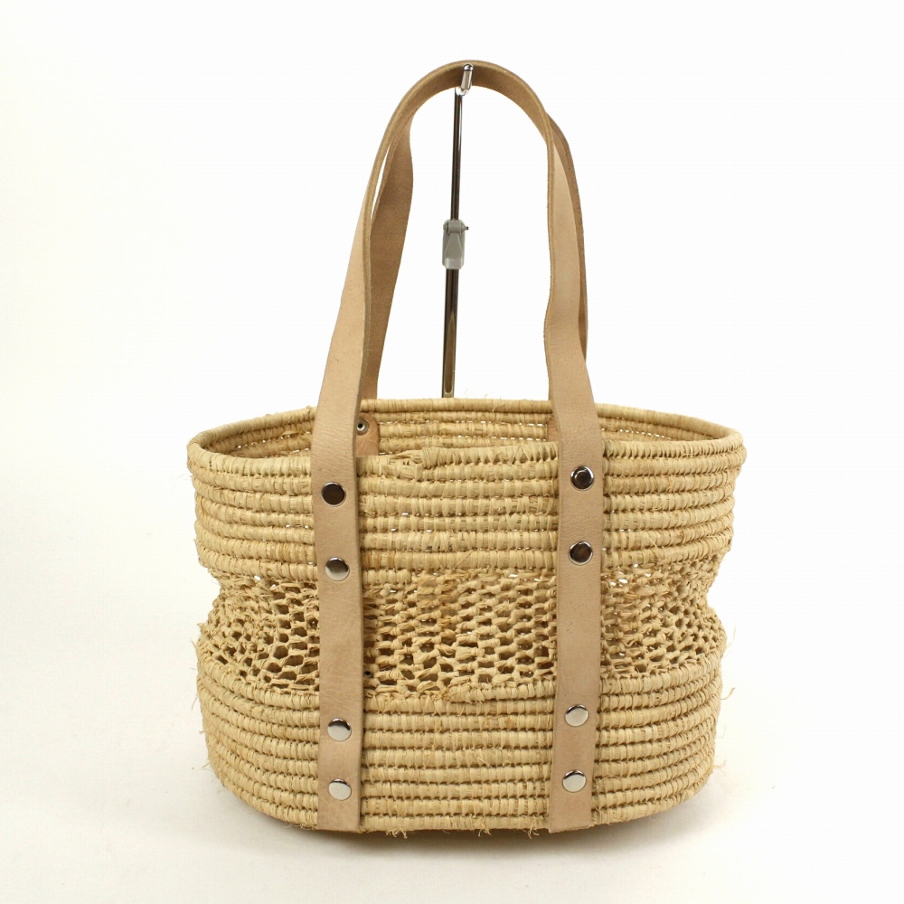 ラフィア楕円底 透かし ナチュラル革ハンドル 24SS一点物 @13000→10400