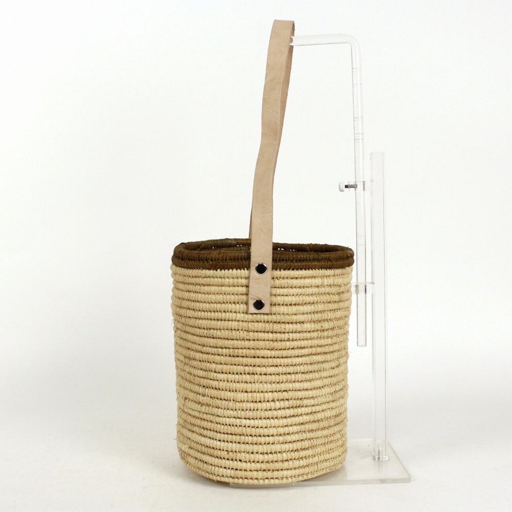 ラフィア筒型バッグ 縁ライン 茶 24SS一点物 @11500→9200