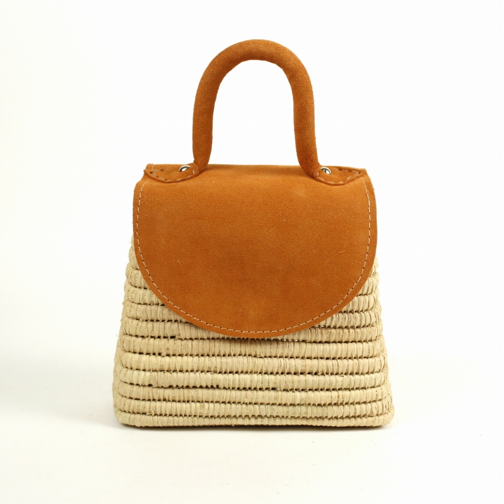 ラフィアハンドバッグ スエード革フラップ オレンジ 24SS一点物 @15000→12000