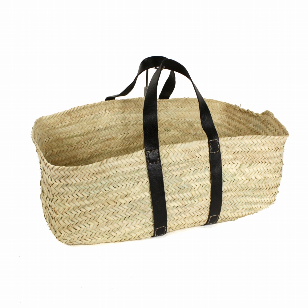 タザ横長 特大カゴ 太革ハンドルぐるり 黒 24SS一点物 @14000→11200