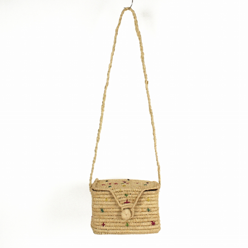 ラフィアスクエア型 ショルダーバッグ マルチ柄ナチュラル 24SS一点物 @8500→6800