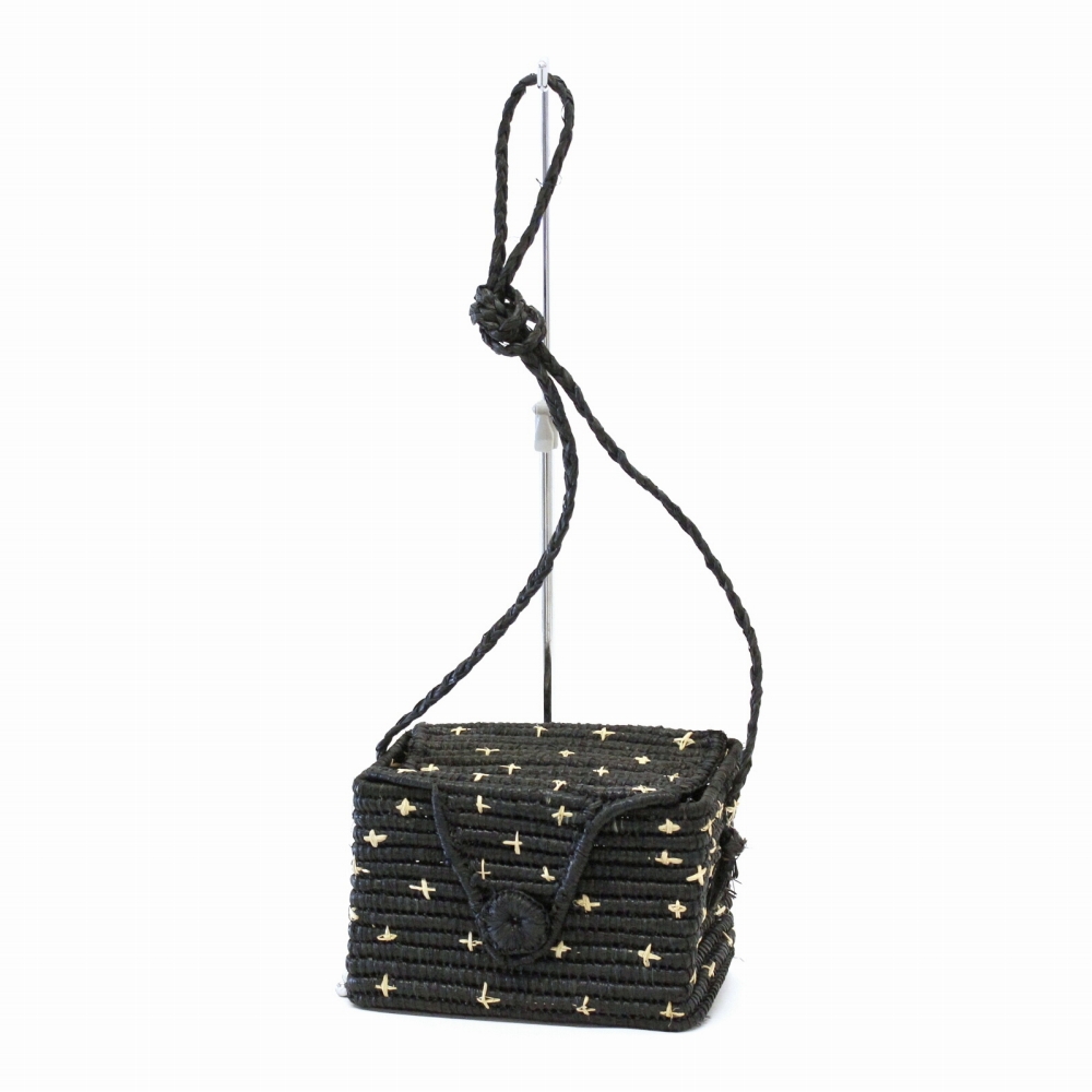 ラフィアスクエア型 ショルダーバッグ ナチュラル柄黒 24SS一点物 @8500→6800