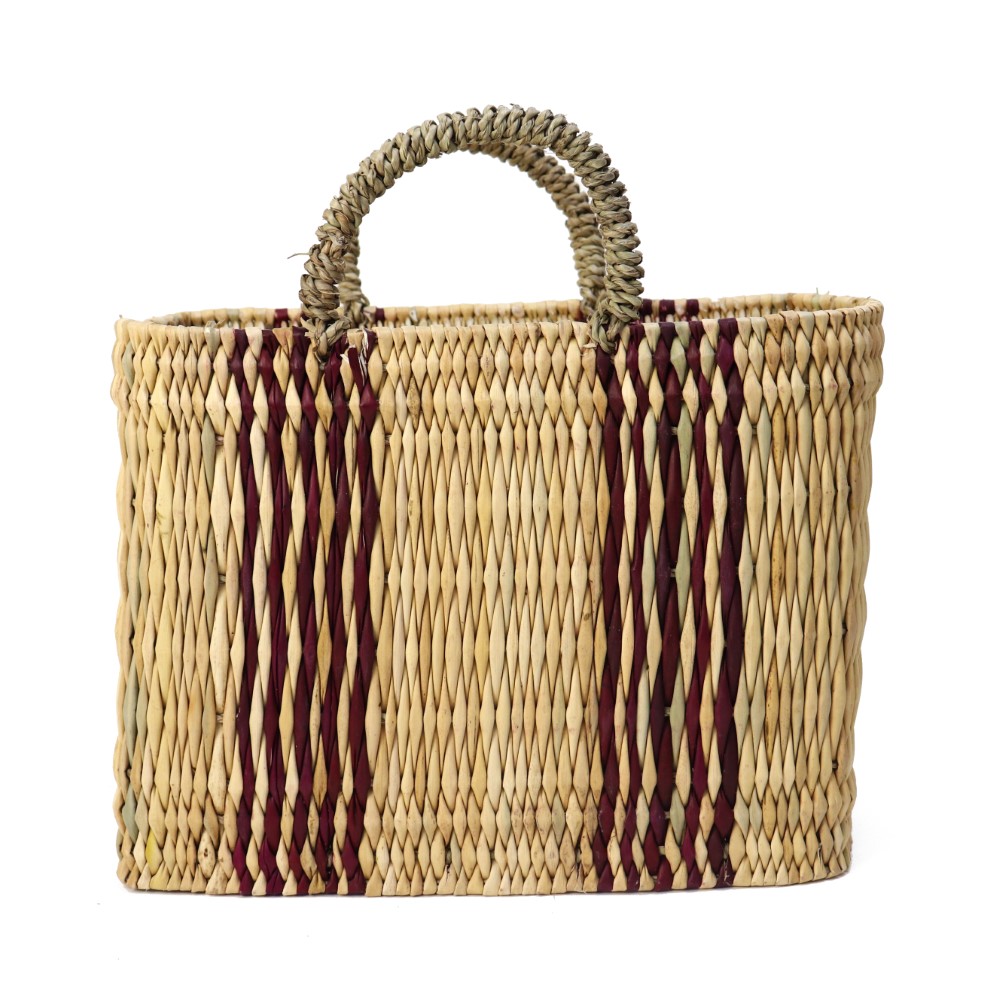 ストロー四角かご ドームハンドル S　柄2 フシア