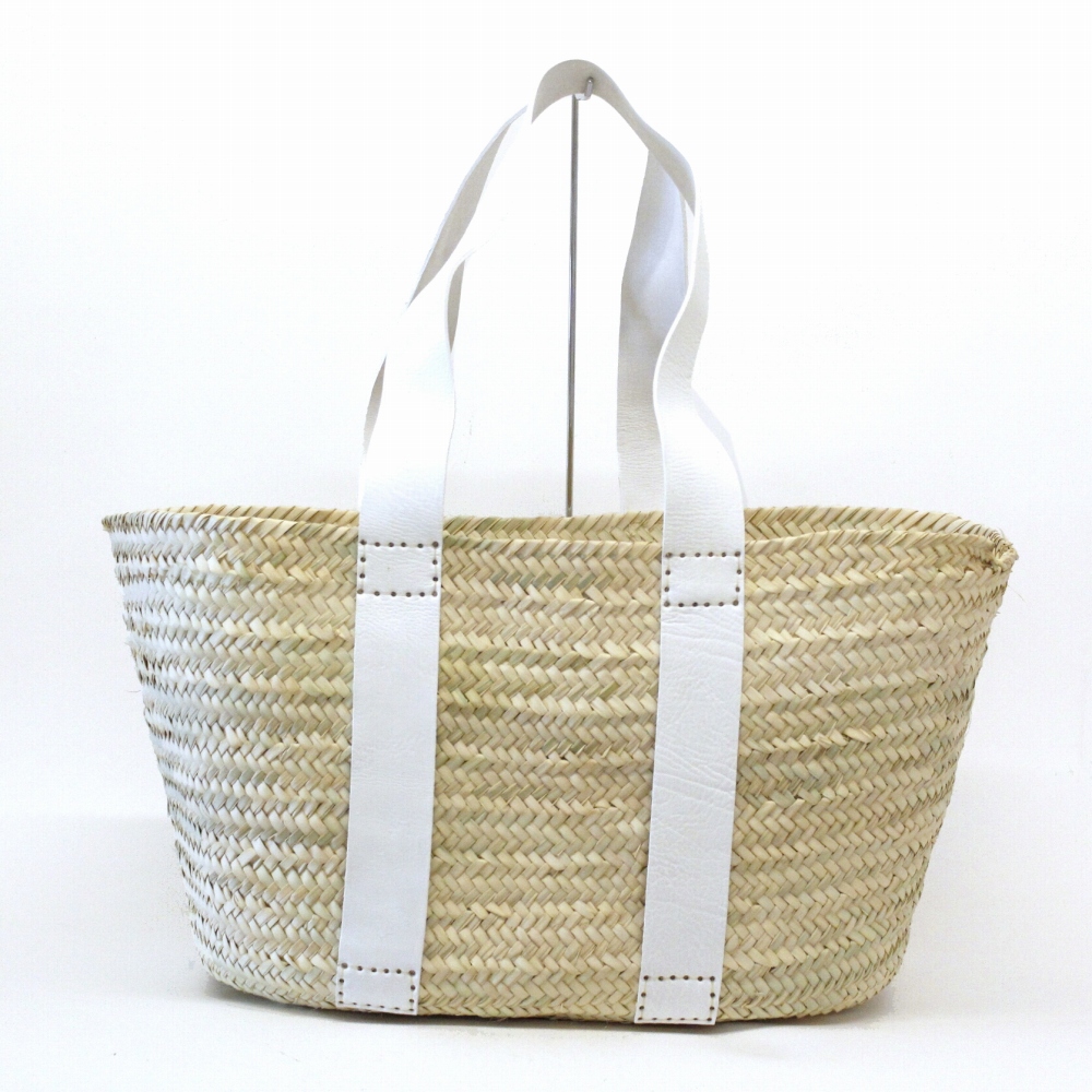 特大楕円カゴ 太革ハンドル 白 24SS一点物 @16000→12800