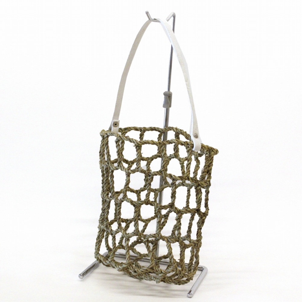 エッサウィラ 格子柄透かしカゴ 丸底 小 細革紐1本ハンドル 白革 24SS一点物 @6300→5040