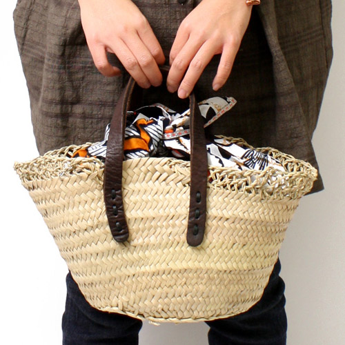 タザ縁レース編みドームかご 平革取手 SS 焦げ茶