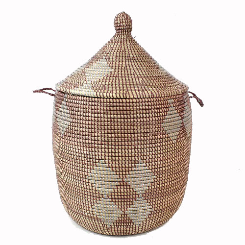 セネガルバスケット 蓋付きぷっくり細長カゴH55 茶