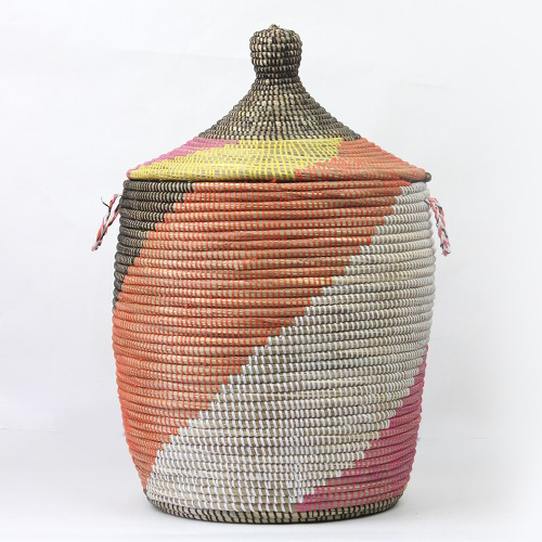 セネガルバスケット 蓋付きぷっくり細長カゴH55 黒