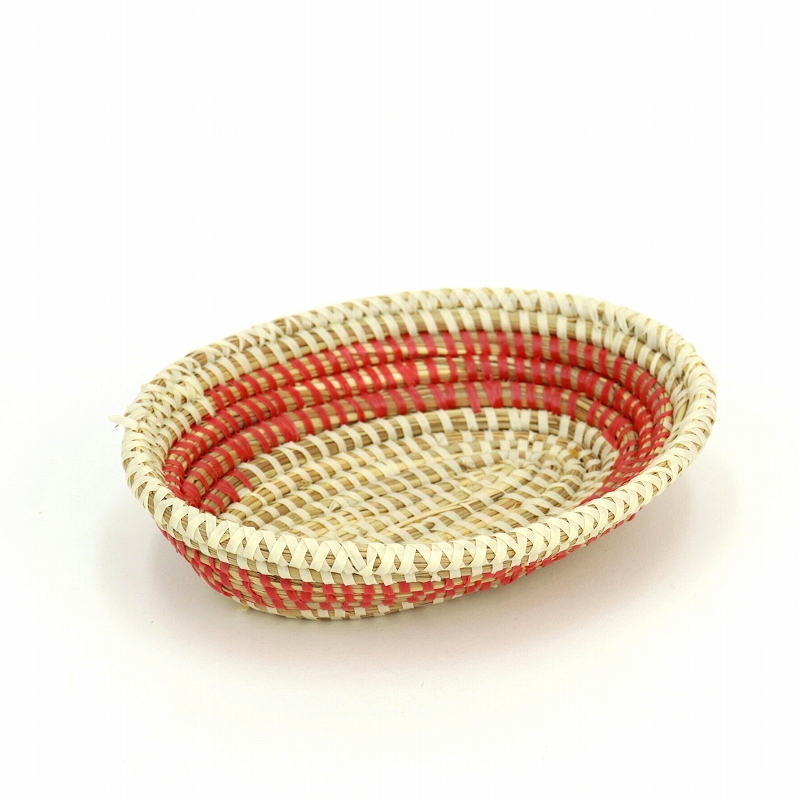 【SALE】セネガルバスケット 2トーン楕円皿  極小アイボリー赤 @1,200→720円