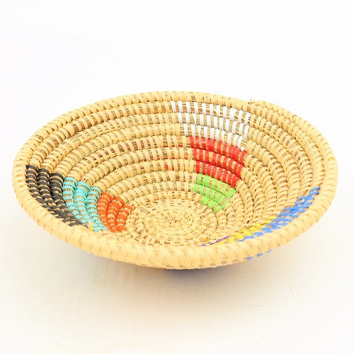 セネガル丸皿 渦巻きカラフル柄 ベージュ