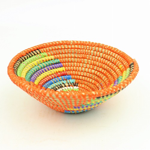 セネガル丸皿 渦巻きカラフル柄 オレンジ