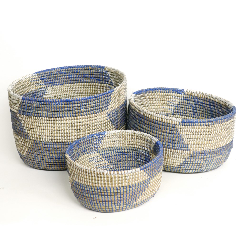 セネガル楕円カゴ 白青 大/中/小 @6500→5200