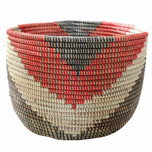 セネガル筒かご V柄 大 赤モスグリーンベージュ