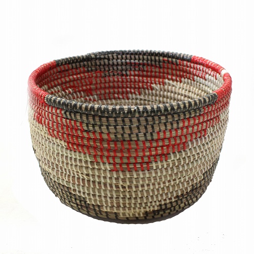 セネガル筒かご V柄 小 赤モスグリーンベージュ