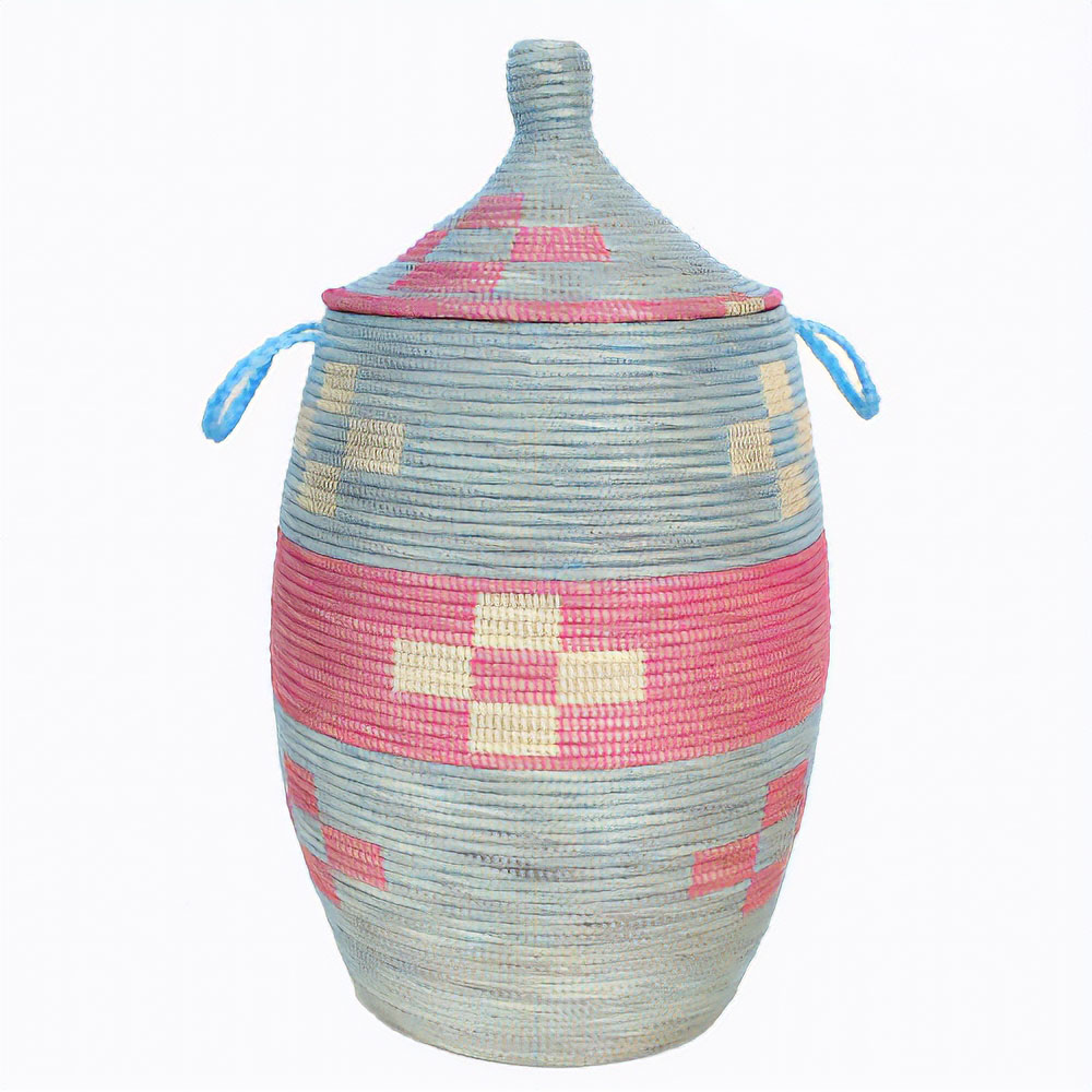 セネガルかご 蓋つき ブロック花柄2トーン 中