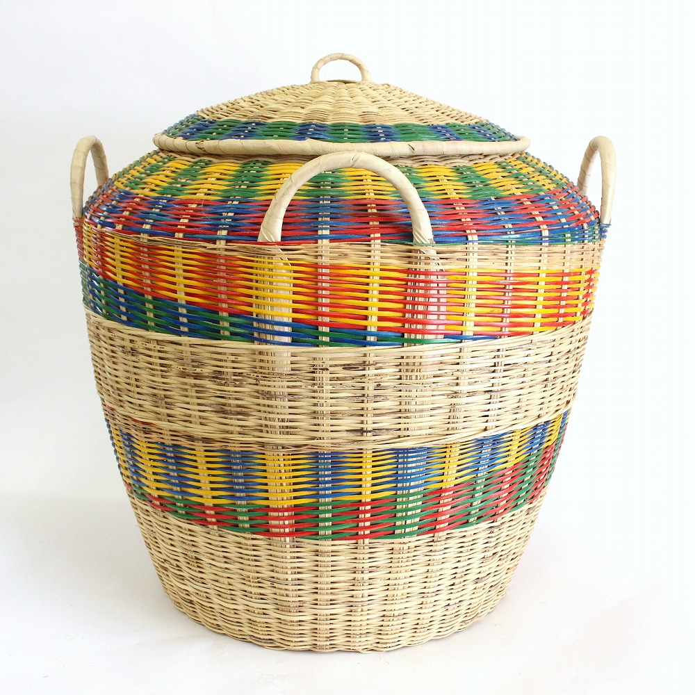 セネガル葦カゴ カラフル 特大 一点 @19500→15600