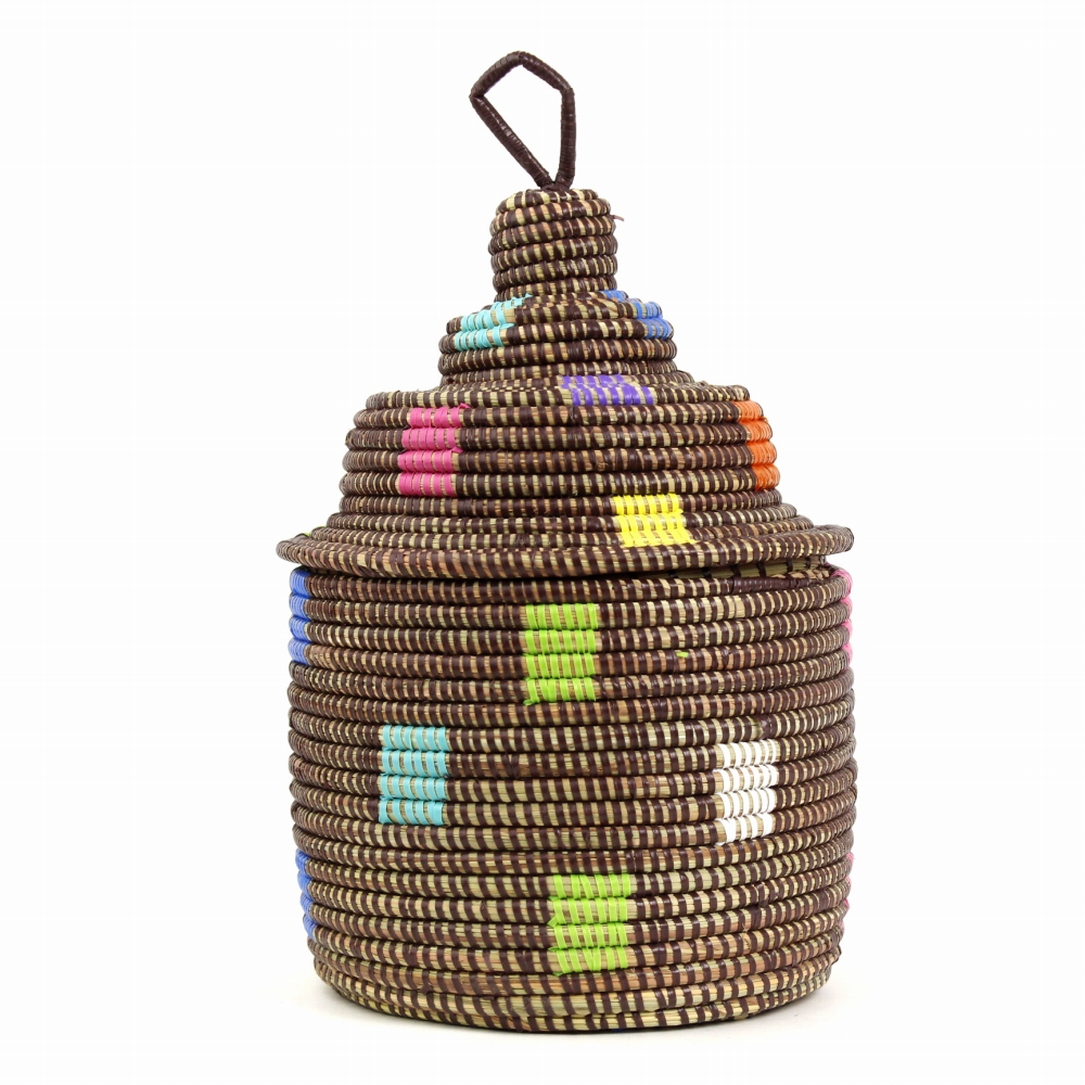 セネガルカゴ 段々デコレーション 四角模様 茶マルチ 大