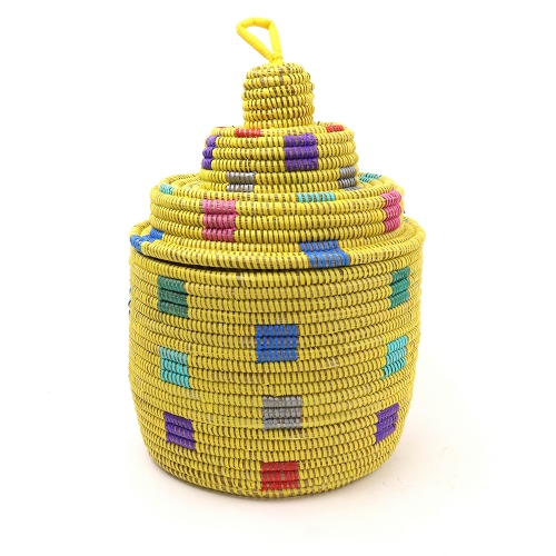 セネガルカゴ 段々デコレーション 四角模様 黄マルチ 大