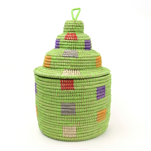 セネガルカゴ 段々デコレーション 四角模様 黄緑マルチ 大