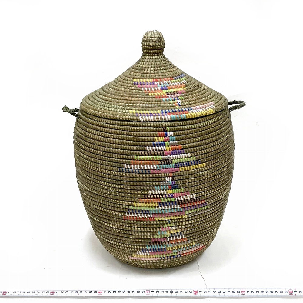 セネガルカゴ ふた付き ジグザグ柄 茶 19SS一点 @15000→12000