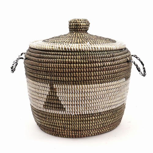 セネガルカゴ 蓋付き 三角 白黒 小