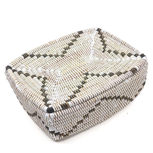 セネガル四角カゴ 白黒 小