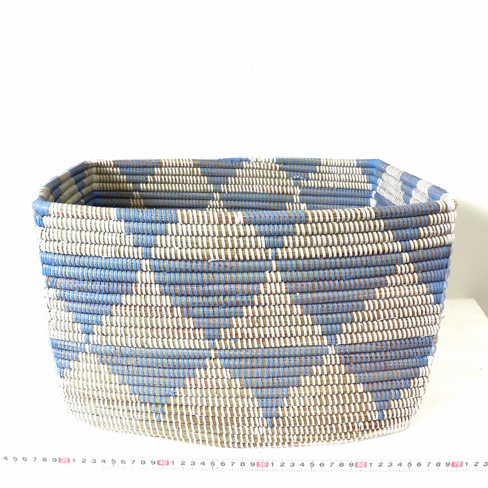 セネガルカゴ 四角 三角段々柄 大 白ラベンダー 20SS一点 @12000→9600