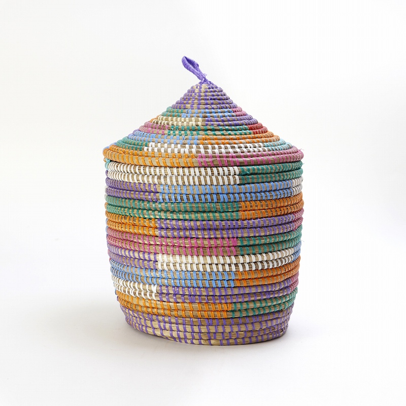 セネガルカゴ とんがり蓋付き マルチカラー