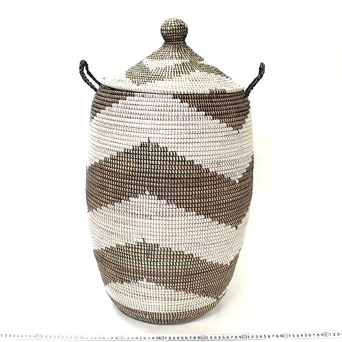 セネガル 蓋付きカゴ ジグザグ柄 白黒 大 21SS一点 @22000→17600