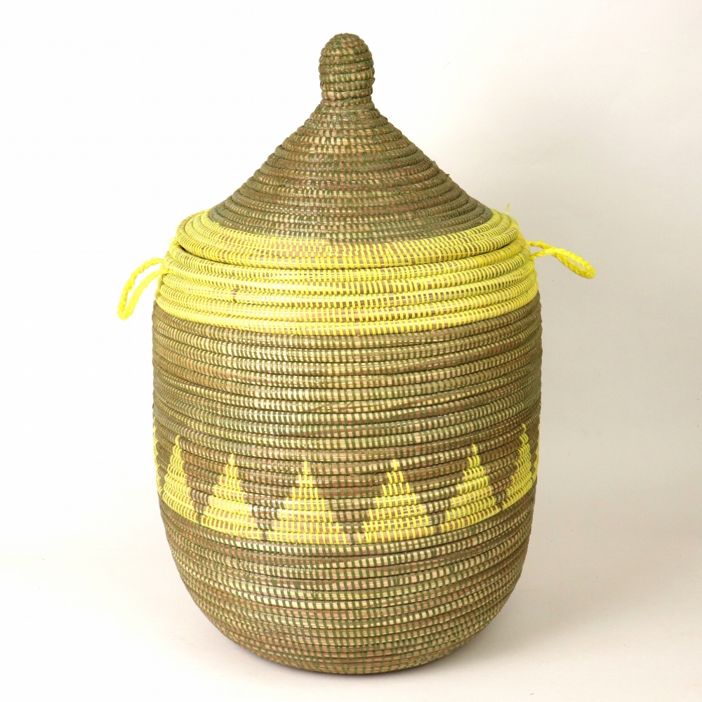 セネガル蓋付きカゴ 山柄 大 カーキレモン 22SS一点 @16500→13200