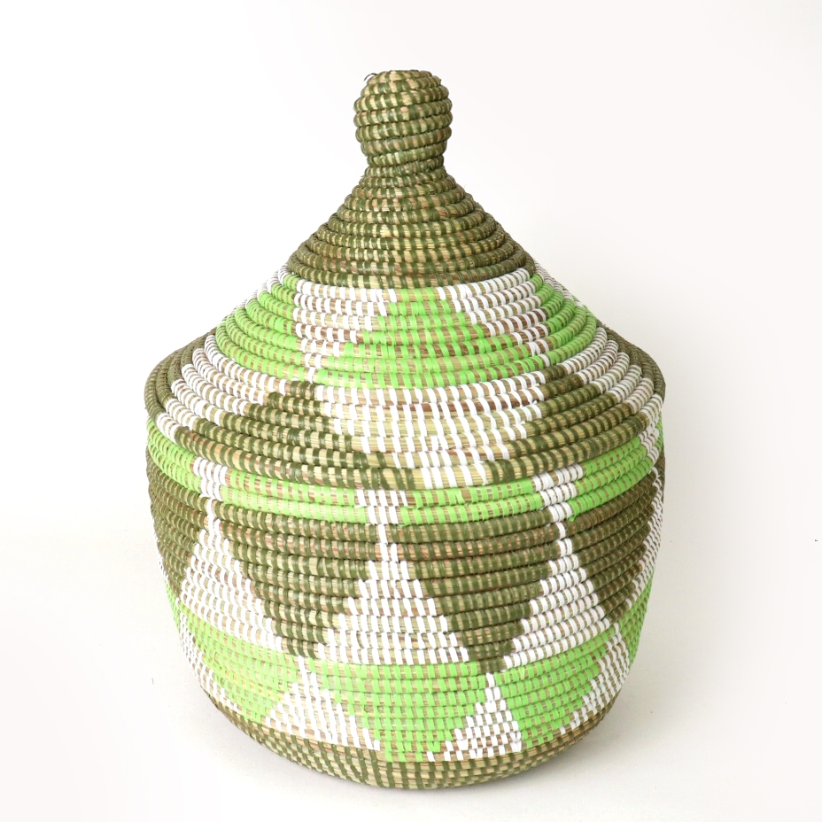 セネガルカゴ 三角柄 大 カーキ白黄緑
