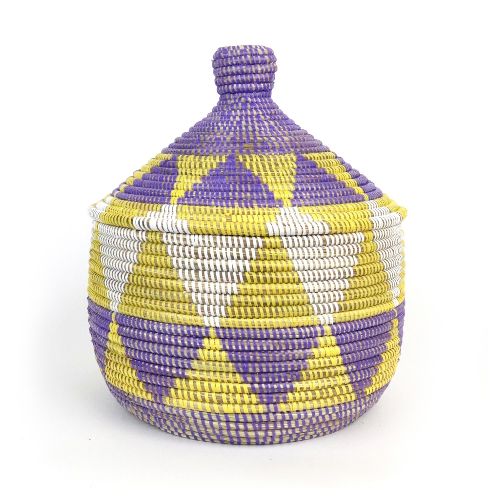 セネガルカゴ 三角柄 大 レモン薄紫