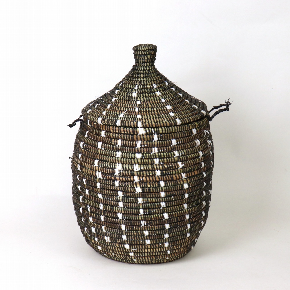 セネガル蓋付きカゴ ドット柄 小 黒白 22SS一点 @11500→9200